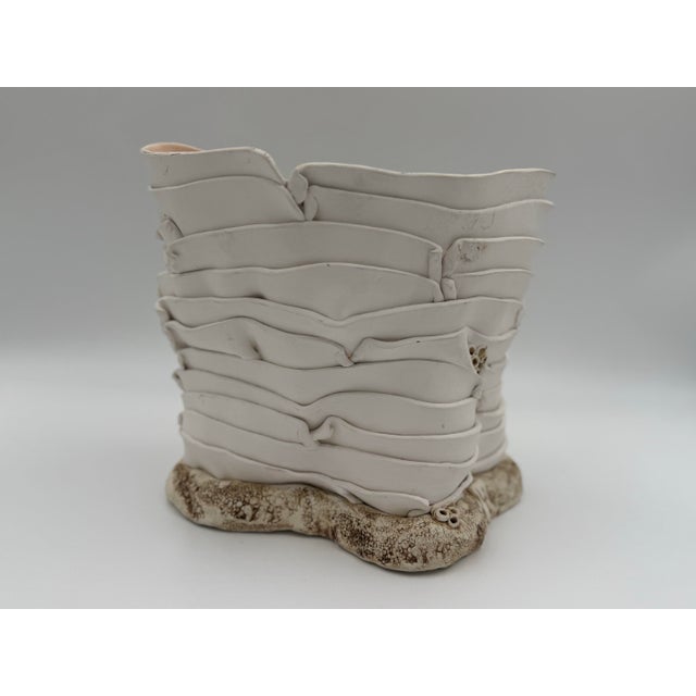 For your consideration: Layered organic design Studio Pottery circa 1980's Monogram LB Glazed finish inside.