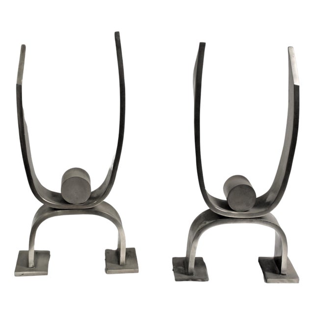 Modern/Art Deco Silver Andirons For Sale