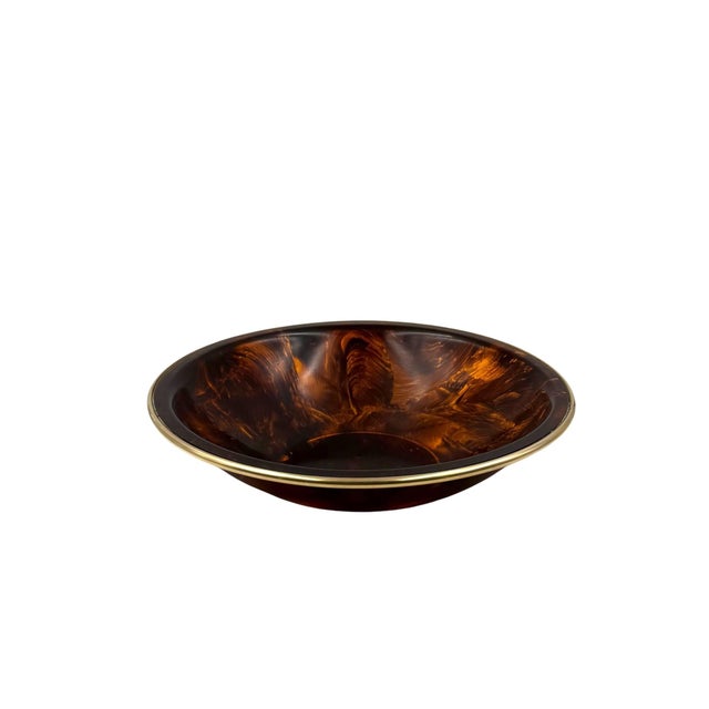 Brown Hollywood Regency Brass and Tortoiseshell Acrylic Bowl, 1970s For Sale - Image 8 of 11