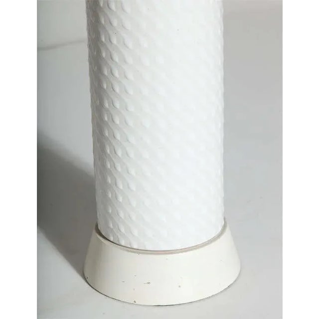 Mid-Century Modern 1960s Ak Kag Switzerland White Drip Dot Ceramic Table Lamps - a Pair For Sale - Image 3 of 9