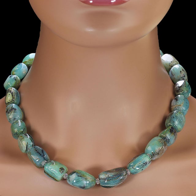 Traditional Ajd 19 Inch Blue-Green Peruvian Opal Nugget Necklace For Sale - Image 3 of 5