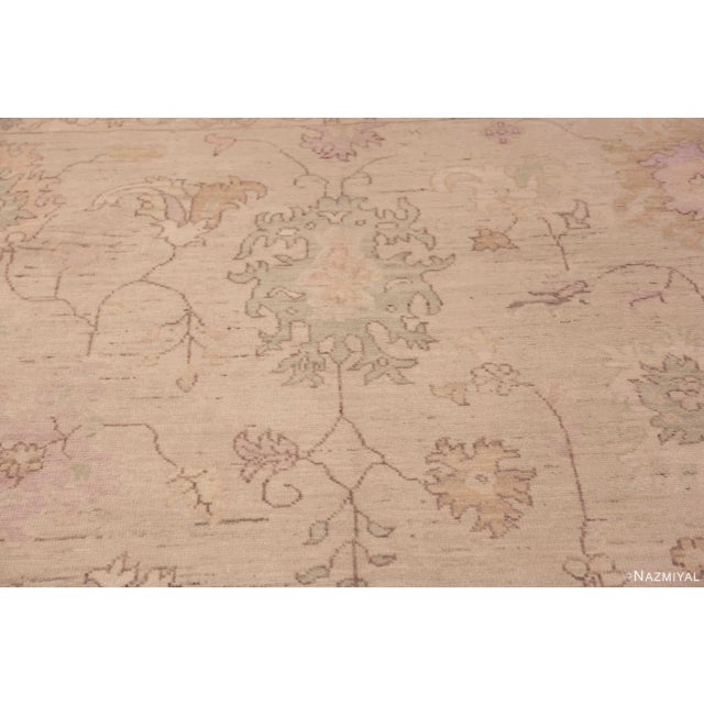 Turkish Neutral Tribal Floral Modern Turkish Oushak Design Area Rug For Sale - Image 3 of 6
