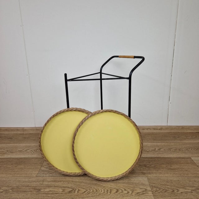 Tripod Tea Trolley with Removable Yellow Trays, Germany, 1960s For Sale - Image 4 of 10