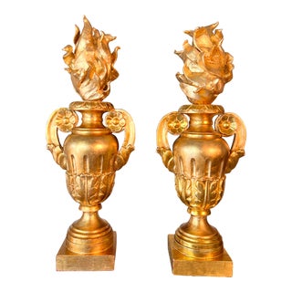 Pair of Italian Baroque Style Giltwood and Gesso FLambeaur Decorative Vases For Sale