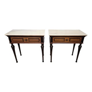 Mid-Century Modern Italian Art Deco Wooden Nightstands with Marble Top, 1950s, Set of 2 For Sale