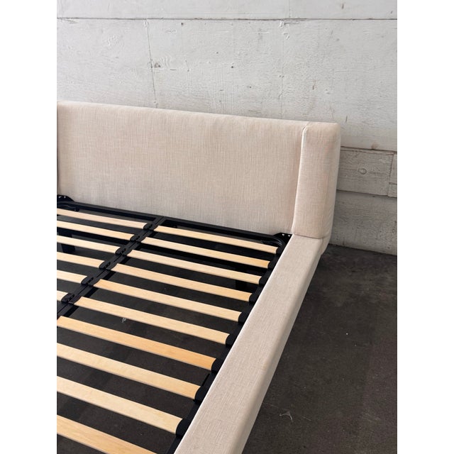 Queen Size Modern Floating Linen-Wrapped Platform Bed Frame For Sale In San Francisco - Image 6 of 12