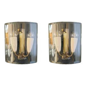 1950s Glass and Brass Sconces, a Pair