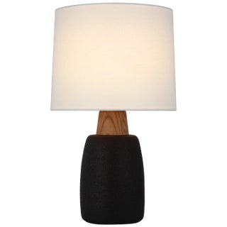 Barbara Barry for Visual Comfort Signature Aida Large Table Lamp in Porous Black & Natural Oak with Linen Shade For Sale