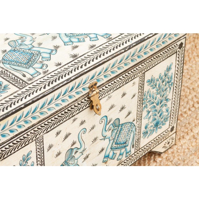 Vintage Blue & White Elephant Painted Trunk For Sale - Image 4 of 10