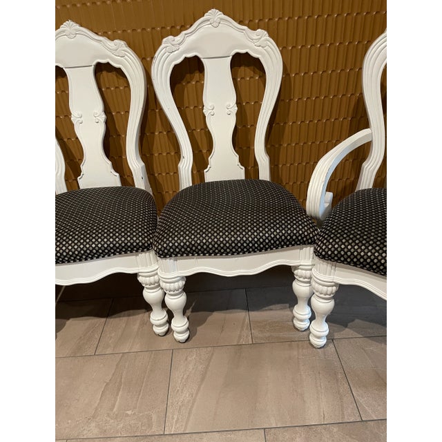 Late 20th Century Carved French Provincial Upholstered Painted Dining Chairs, Set of 6 For Sale - Image 12 of 12