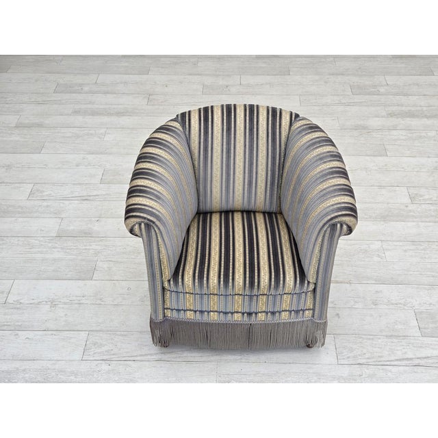 Danish Lounge Chair in Blue/Beige Furniture Velour & Beech Wood Legs, 1960s For Sale - Image 10 of 18