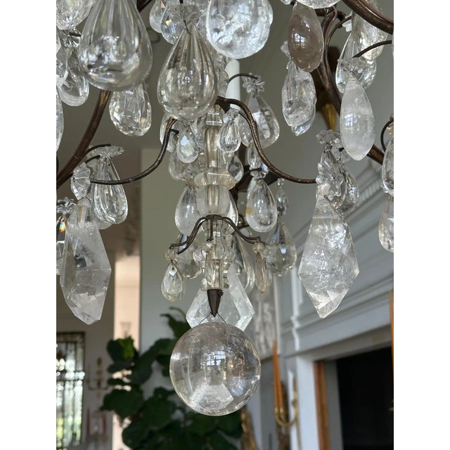 Pair of Maison Bagues Patinated Iron and Rock Crystal Chandeliers For Sale In Boston - Image 6 of 9