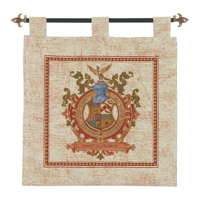 Armorial I Loom Woven Chenille Tapestry With Loops - 74 X 68 Cm (2'5" X 2'3") - Requires Rod Size 2 For Sale