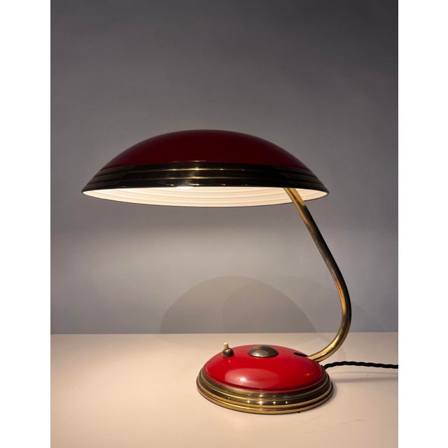 Mid-Century Modern Industrial Brass Enamel Table Lamp from Helo Leuchten, 1950s For Sale - Image 9 of 12
