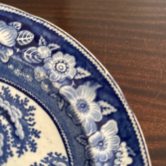 19th Century English Wild Rose Blue and White Plate For Sale - Image 9 of 12