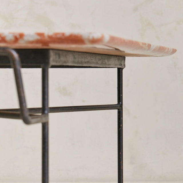 Mid-Century Modern Pair of Italian Red Marble + Iron Asymmetrical Coffee Tables, 1950s For Sale - Image 3 of 11