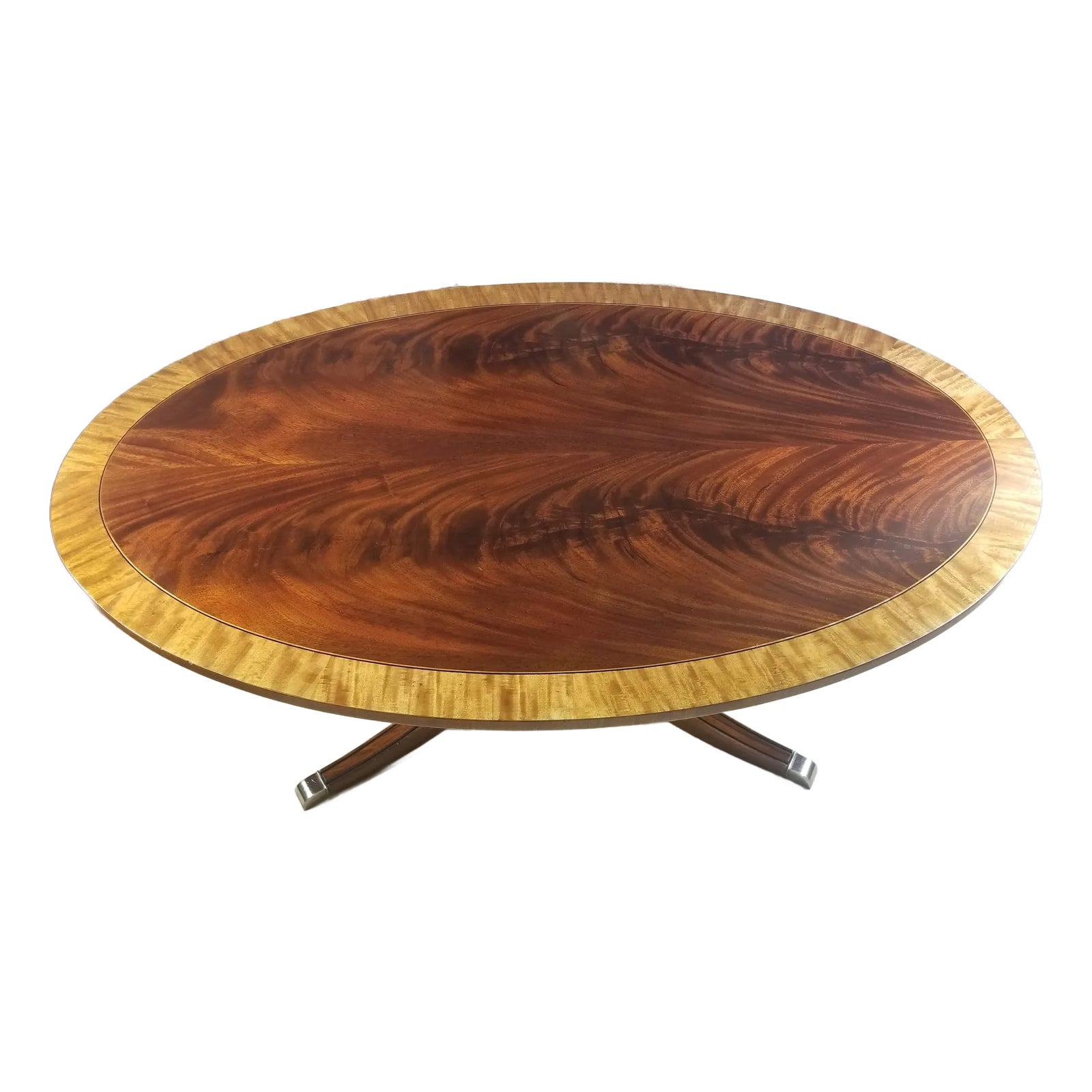 Round inlaid wood coffee table with marble top