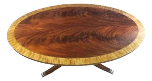 Final Clearance Red Flame Figured Fruitwood Banded Exceptional Grade A+ Veneer Table of 20th C.