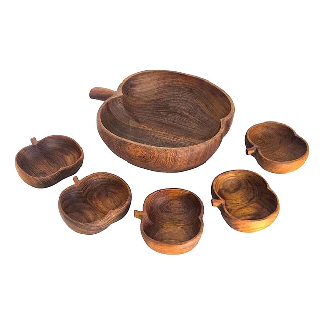 Mid 20th Century Teak Wood Apple Shaped Salad Bowls, 6 Pieces For Sale