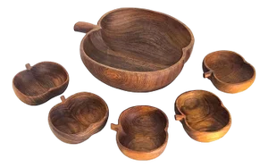 Mid 20th Century Teak Wood Apple Shaped Salad Bowls, 6 Pieces
