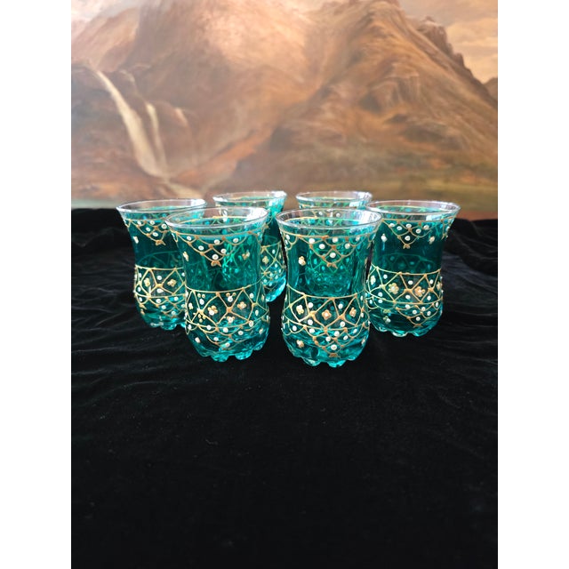 A rare set of vintage mid century era moser six glasses. Absolutely the rarest color on any moser art glass a glorious...