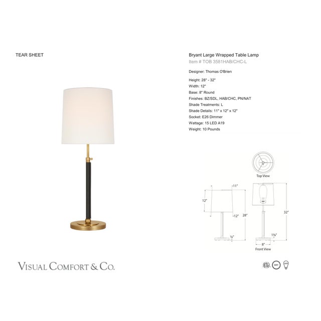 Thomas O'Brien by Visual Comfort Signature Bryant Large Wrapped Table Lamp in Hand-Rubbed Antique Brass and Chocolate...
