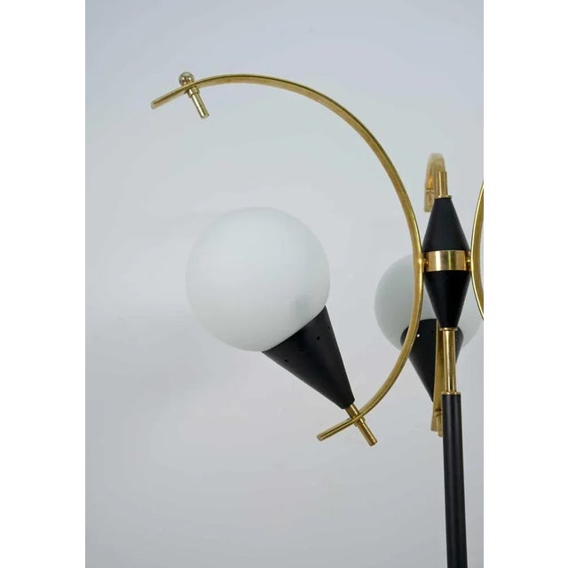 Black Mid-Century Modern Floor Lamp in Brass and Opaline Glass from Stilnovo, Italy, 1950s For Sale - Image 8 of 10