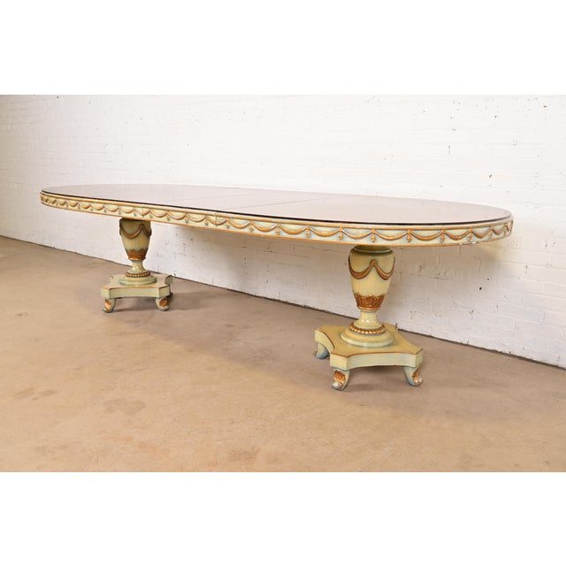 Karges Furniture Karges Style Italian Regency or Neoclassical Walnut and Parcel Gilt Double Pedestal Extension Dining Table, Circa 1940s For Sale - Image 4 of 13