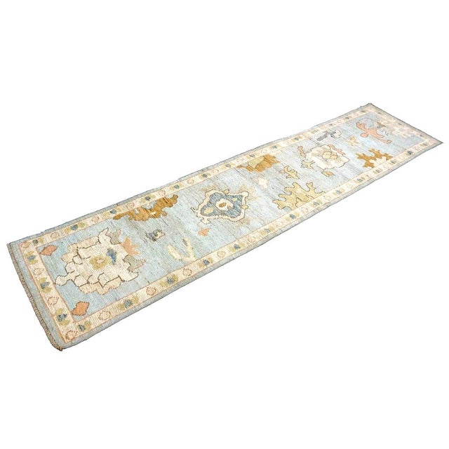 21st Century Turkish Oushak 2X10 Gold, Gray & Ivory, Handmade Runner Rug #1144115 For Sale - Image 4 of 12