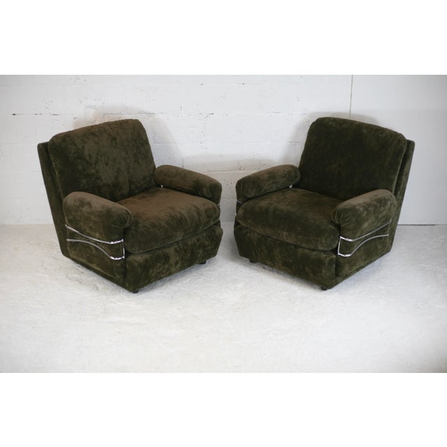 Set of Space Age Armchairs in Brown Velvet and Steel, France, 1970s For Sale - Image 10 of 18