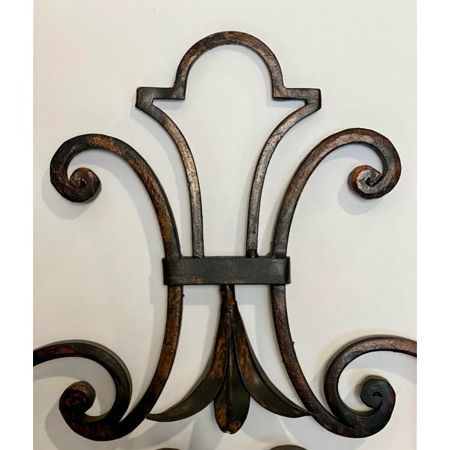 2000 - 2009 Italian Harp Shaped Iron Sconces in Blackened Rust - Set of 2 For Sale - Image 5 of 7