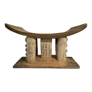 Rare Vintage Royalty Ashanti Carved Wood Low Stool 21" W by 13" H