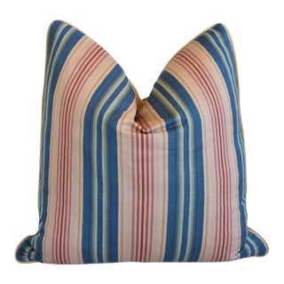 Designer Ralph Lauren Coastal Beachy Striped Feather/Down Pillow 24” Square For Sale