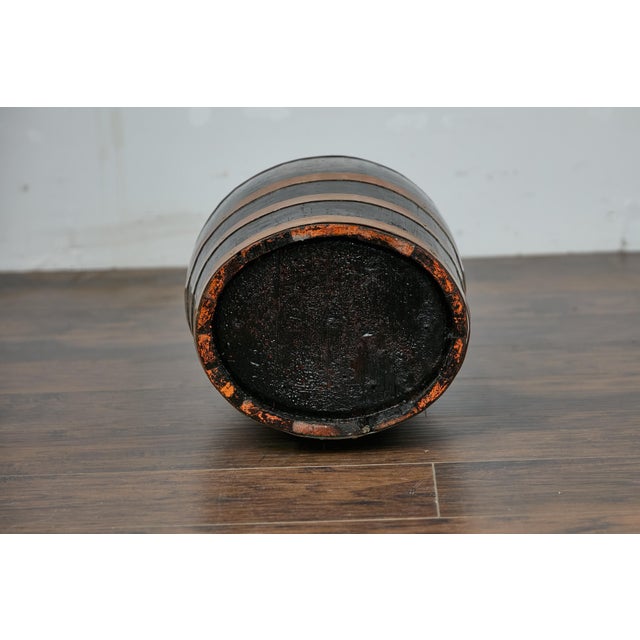 English Wooden Barrel, Copper Braces, Royal Coat of Arms Transfer, Circa 1900 For Sale - Image 4 of 12