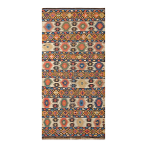 1890s Multicolor Stripe Antique Caucasian Kilim 4' 2" X 8' 6" Flatweave Wool Carpet