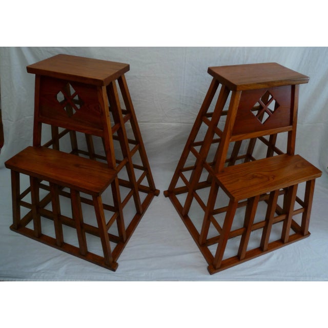 Japanese Mid Century Elm Step Ladders - a Pair For Sale - Image 12 of 12