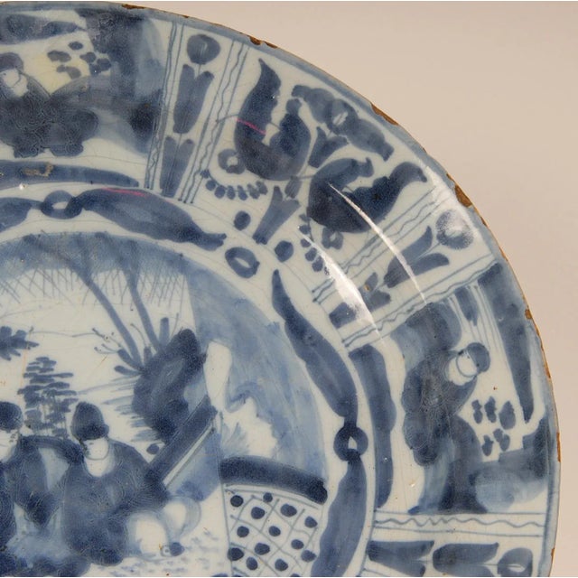 17th Century Delft Plate Chinoiserie Wanli Style Blue and White Delftware Charger Earthenware Tariff Free Delivery For Sale - Image 9 of 12