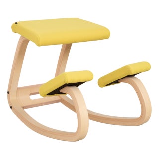 Variable Kneeling Chair in Ash and Yellow Fabric by Peter Opsvik for Varier For Sale