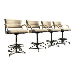 1980s Vintage Brass Swivel Bar Stools- Set of 4 For Sale