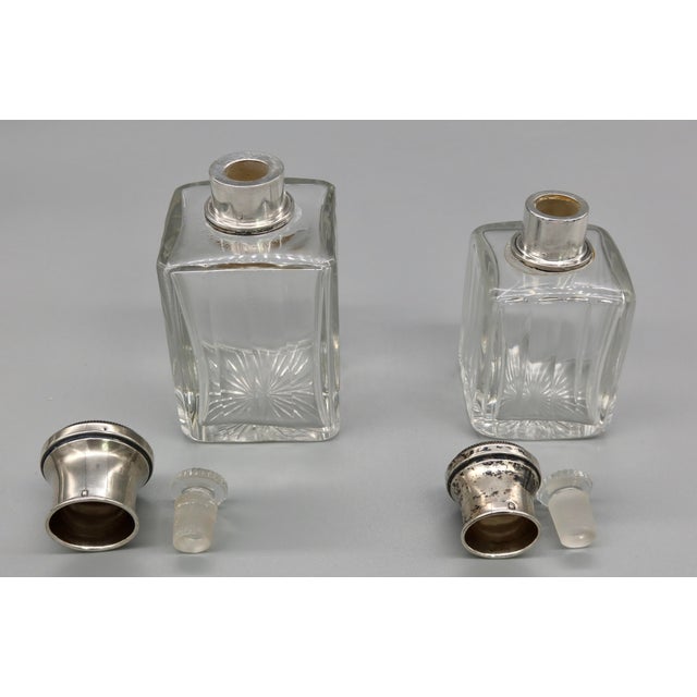 French Pair of Antique Crystal Scent Bottles With Silver Mounts — Engraved Monogram, Hallmarked Silver For Sale - Image 3 of 9