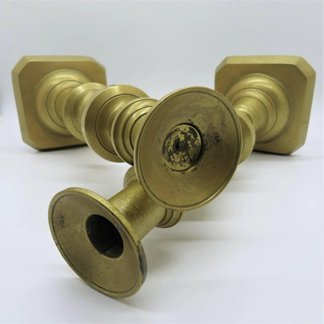 Early 20th Century Vintage Brass Candlesticks -- a Pair For Sale - Image 5 of 7