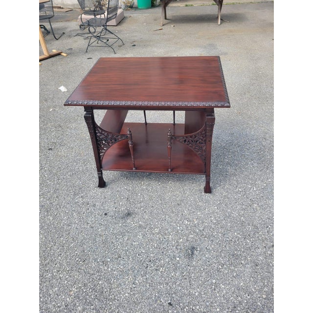 English Great 19th Century English Mahogany Detail Carved Center Table. For Sale - Image 3 of 16