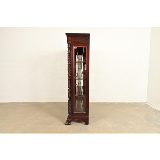 R. J. Horner Style Antique American Empire Flame Mahogany Glass Front Bookcase Cabinet, Circa 1890s For Sale - Image 11 of 13