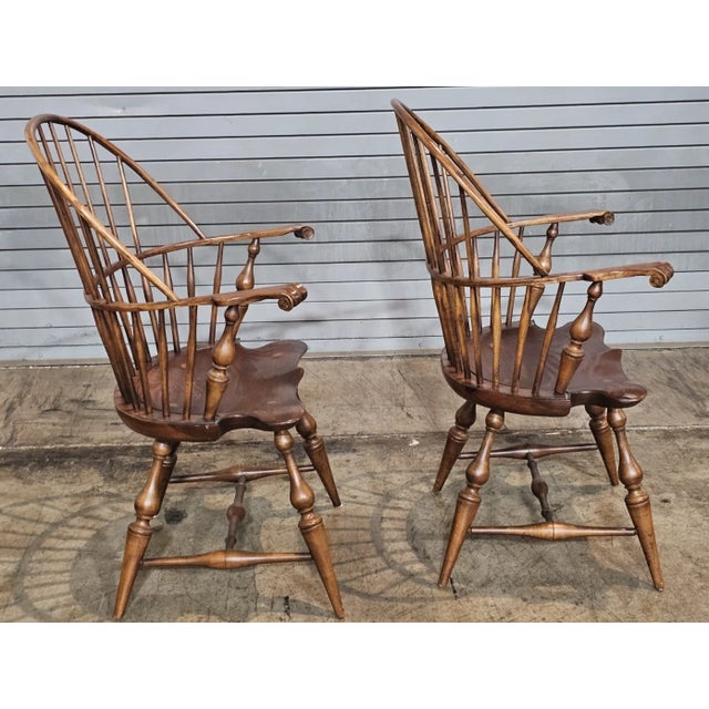 Mid 20th Century Pair of d.r. Dimes Sack Back Windsor Arm Chairs Carved Knuckles "Wallace Nutting Chair" For Sale In Cleveland - Image 6 of 10