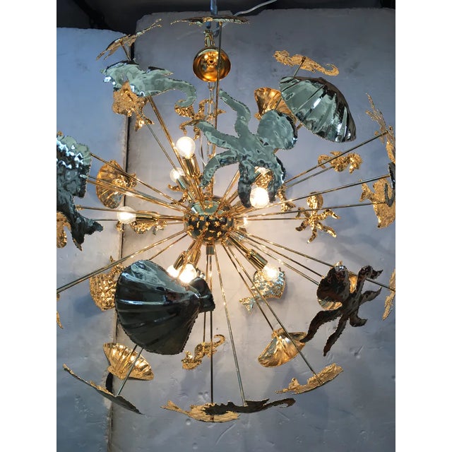 Murano Brass Metal Frame Sputnik Chandelier Gold Metal Frame For Sale - Image 4 of 7