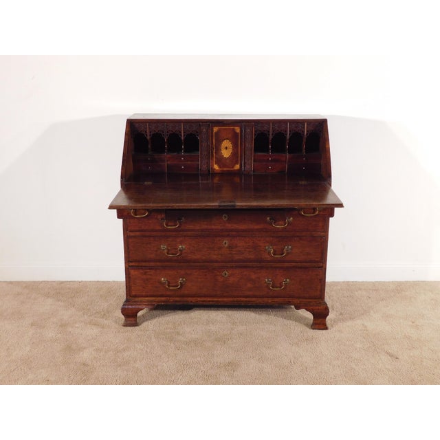 RARE Antique Early 1800s English OAK Chippendale Secretary Desk w/ Secret Drawers Inlay You are bidding on an Antique...