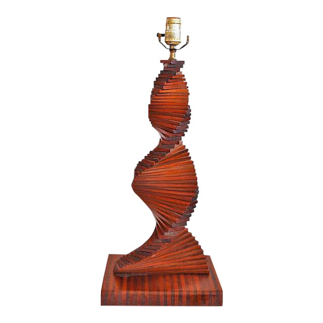 Lamp - Vintage Spiral Wood Table Lamp | Chairish