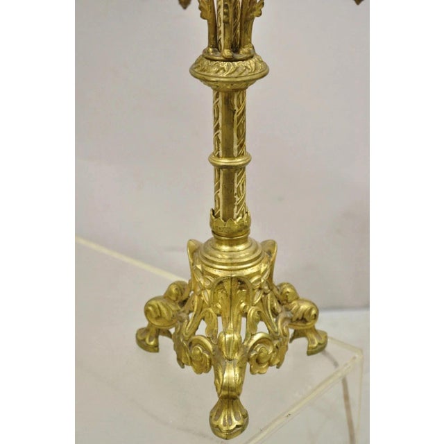 Gold Antique Gothic Revival Gold Bronze Figural Candelabra Table Lamps - A Pair For Sale - Image 8 of 11