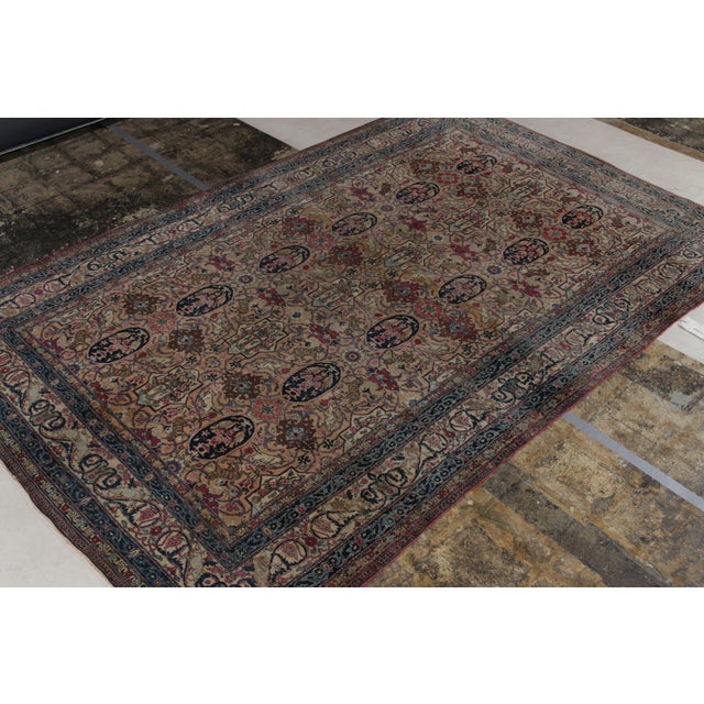 Traditional Hand-Knotted Antique Tehranian Persian Rug in Royal Blue, Wine & Beige Floral Pattern For Sale - Image 3 of 9