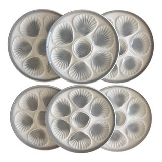 White and Gray Oyster Plate Set from Moulin Des Loups, Set of 6 For Sale